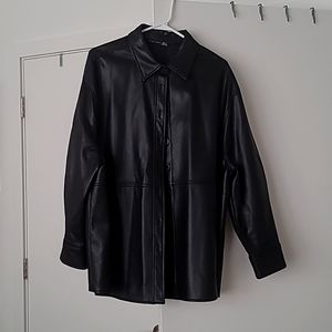 Leather shirt jacket